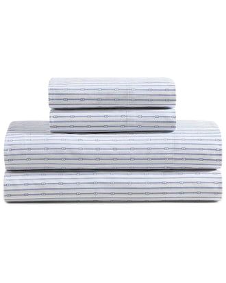 Tommy Hilfiger 200 Thread Count Monogram Stripe Cotton Percale Sheet Set