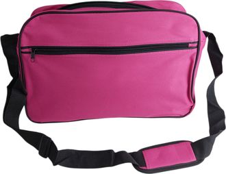 Generic Retro Messenger Shoulder Bag, 40 x 28 x 18 cm, Pink with Black Trim, Adjustable Shoulder Strap, Womens Teens, College, Overnight Bag