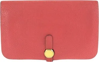 Herm&egrave;s Red Color Togo Leather Long Wallet (Bi-Fold) (Pre-Owned)