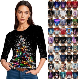 Generic Christmas Jumpers For Women Christmas Tshirts Xmas Jumpers Sparkly Tops Ladies Sweatshirts Light Up T Shirt Funny Clothes Xmas Dresses Plus Size Cloth