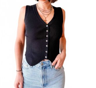 Current Air Downtown Button Tank Top In Black