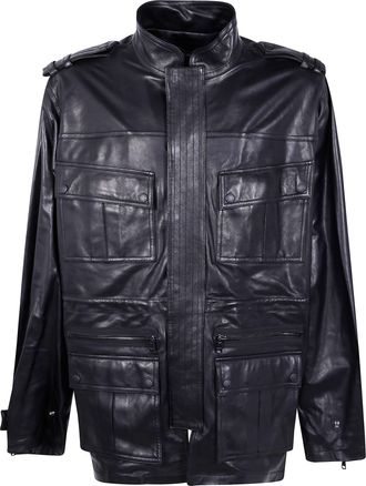 Balmain Lambskin Leather Mid Length Parka