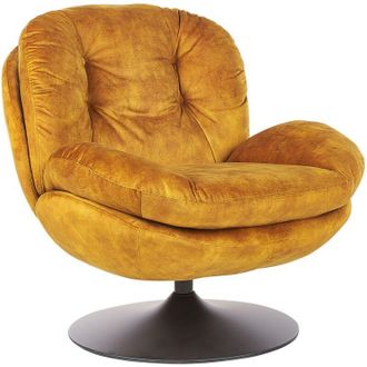 Beliani Poltrona girevole in velluto con sedile imbottito base singola stile vintage giallo Nolvik