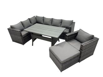 Fimous Outdoor PE Rattan Sofa Set with with Chair Big Stool in Dark Grey