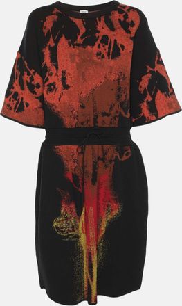 M Missoni Black Multicolor Abstract Print Jersey Drawstring Midi Dresses
