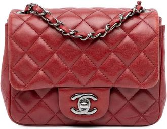 Chanel Borsa a tracolla Square Classic mini in pelle di agnello con battente 2013-2014 - Rosso