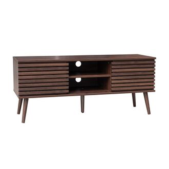 Sweeek Mueble tv escandinavo 2 puertas, decoraci&oacute;n madera acanalada, madera