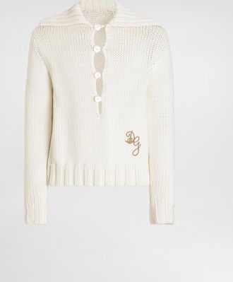 Dolce & Gabbana Smooth Knit Pullover With Logo - Man Sweaters And Cardigans White 44