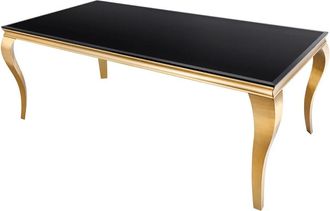 Global Interiors Rechteckiger Tisch Modern Barock 180 x 90 cm - Edelstahl Gold /Opalglas Schwarz