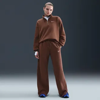Nike Womens Nike Sportswear Phoenix Fleece High-Waisted Wide-Leg Pants in Brown | IH1011-265