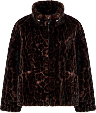 Cesare Gaspari Faux Velour Ritssluiting Jas - Dames - Jassen - Bruin - M - Jassen