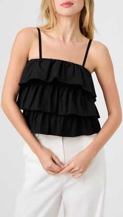 French Connection Aimee Ruffle Cotton Camisole in Black at Nordstrom, Size 10