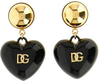 Dolce & Gabbana Black DG Heart Drop Earrings