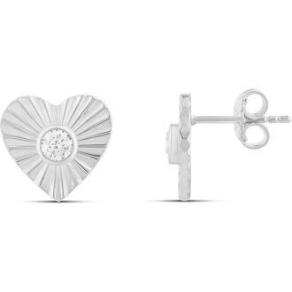 SHYMI Fluted Heart Cubic Zirconia Stud Earrings in Silver at Nordstrom