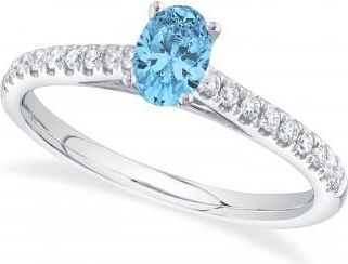 Allurez Oval Blue Topaz Solitaire w/Accented Diamond Engagement Ring 14K White Gold (0.49ct)
