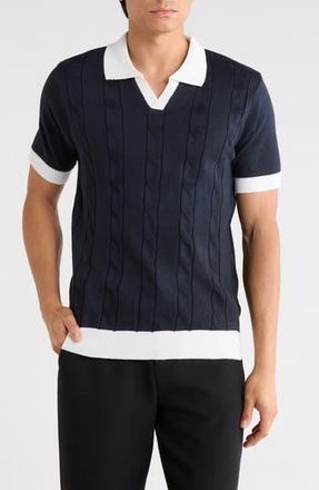 Tom Baine Johnny Collar Knit Polo Sweater in Black at Nordstrom Rack, Size Xx-Large