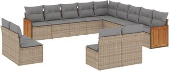 vidaXL Set Sof&aacute;s De Jard&iacute;n Con Cojines 13 Pzas Rat&aacute;n Sint&eacute;tico Beige Vidaxl