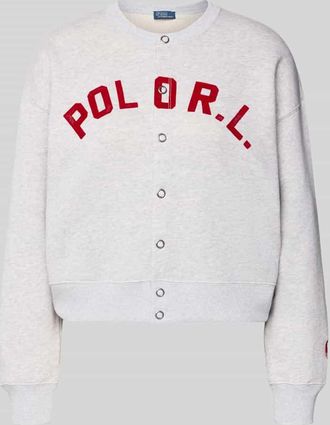 Polo Ralph Lauren Sweatjacke mit Label-Print und Knopfleiste in Hellgrau Melange, Gr&ouml;&szlig;e XXL