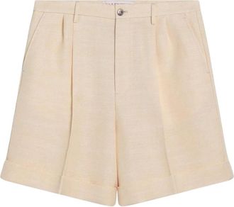 Valentino Garavani Pleated Linen Blend Shorts - Heren - Korte Broeken - Geel - M - Linnen - Korte Broeken