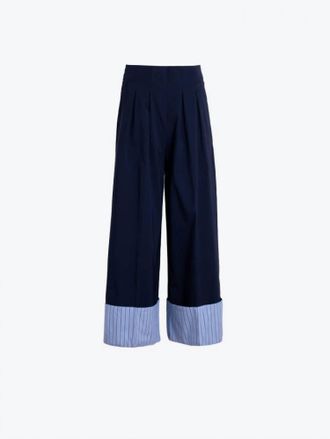 Vilagallo Womens Striped Cuffs Trousers In Navy