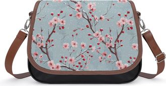 Generic Cherry Flower Snowy Womens Crossbody Bag Fashion Shoulder Handbags Message Tote Bag with Adjustable Strap