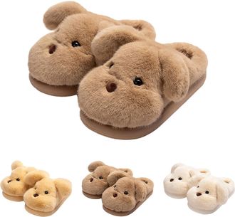Generic Plush Slippers for Women Men Size 6 Funny Cute Animal Slip-on Slippers, Soft Cozy Warm Memory Foam, Winter Cartoon Anti-Slip Soles Home Slipper Khaki