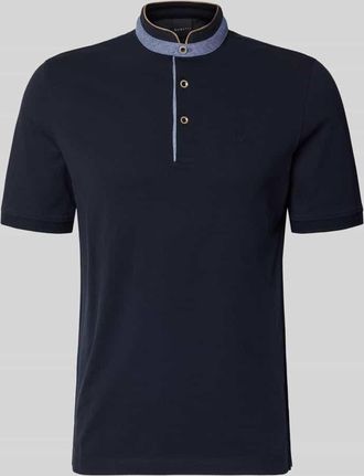 Bugatti Regular Fit Poloshirt mit Stehkragen und Logo-Stitching in Marine, Gr&ouml;&szlig;e XXXL