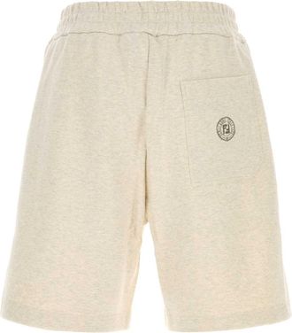 Fendi Mens Melange Cream Cotton Bermuda Shorts Natural Exterior