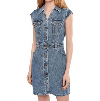 Kut from the Kloth Ruth Denim Front Dress With Flared Sleeve In Smiling