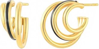 Gold & Honey Womens Enamel Triple Hoop Earrings In Black