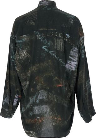 Balenciaga Mens Shirt With All-Over Print, Black Viscose