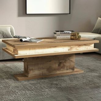 Dmora Mesa De Centro Leon, Mesita De Sal&oacute;n, Mueble Bajo, Mesa De Centro, 100x55h42 Cm, Arce Con Luz Led - Dmora