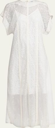 Bottega Veneta Sheer Floral Lace Short-Sleeve Midi Dress