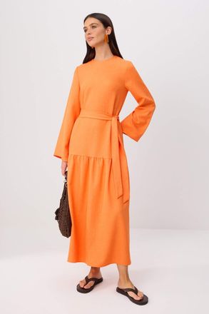 Trendyol Modest Dames Oranje Effen Maxi Lang Casual A-lijn Modest Jurken