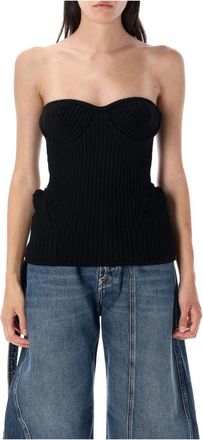 Jean Paul Gaultier Tops, Dames, Zwart, S, Wol, Zwarte Gebreide Bustier Top Aw 25