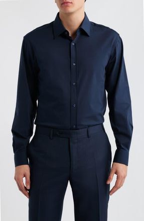 Daniel Hechter Modern Fit Solid Navy Knit Cotton Dress Shirt at Nordstrom, Size 17.5