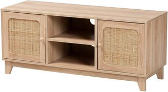 Baxton Studio Elsbeth Mid-Century Modern Rattan 2-Door Tv Stand