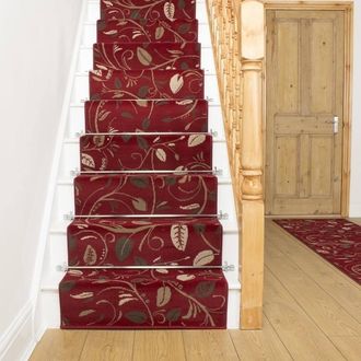 Runrug Stair Runner Carpet for Staircases - Soft & Comfy, 9mm - Scroll in Red | Size: 60 cm x 480 cm