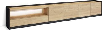 Skraut Home Skraut Home - Mueble Tv, Televisi&oacute;n, Muebles De Sal&oacute;n, Almacenaje, 310x37x50cm, Para Tv Hasta 80, Led, Estilo Moderno, Roble Y Negro