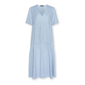 Elena Miro Midi Jurk met Ruches - Dames - Casual kleedjes - Blauw - M - Katoen - Kleedjes