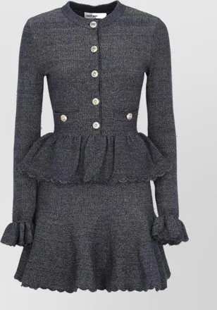 Self Portrait textured long-sleeve flared knitted midi dress
