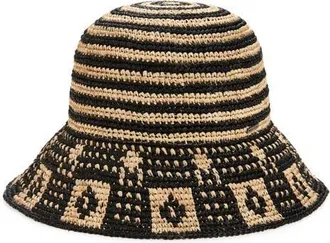 Brixton Redding Packable Straw Bucket Hat in Black/Natural at Nordstrom, Size X-Small