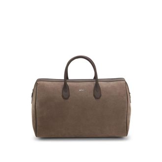 BOSS Suede duffel bag with metallic logo lettering