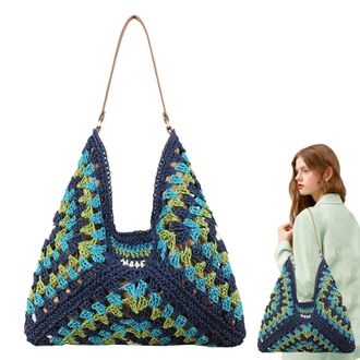 Generic Straw Bag | Bohemian Large Capacity Straw Pouch | Colored Woven Bag - for Home Desktop School Daily Offices Dating Outdoor Travel Work Walking Shoppin