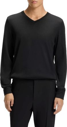HUGO BOSS Mens Melba V-Neck Virgin Wool Sweater Black Clothing > Knitwear