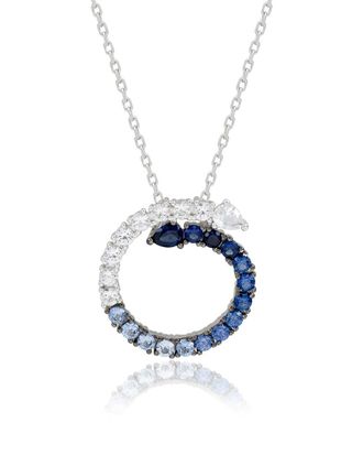 Suzy Levian Silver 2.00 Ct. Tw. Diamond & Blue Sapphire Circle Journey Pendant