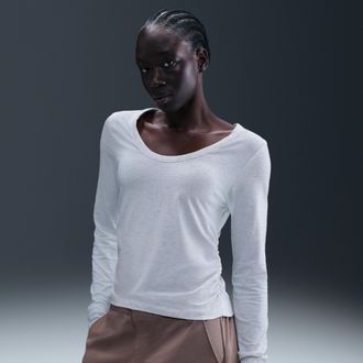 Nike Womens Nike Sportswear Chill Knit Long-Sleeve Top in Brown | HV2399-051