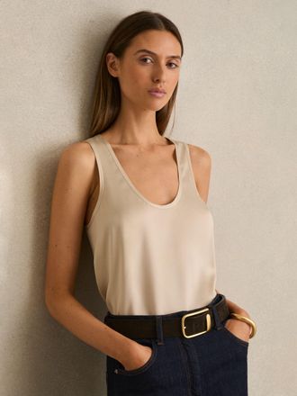 Reiss Neutral Silk-front Cami Top, XS