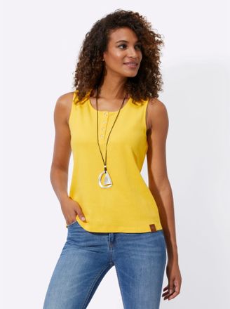 Casual Looks Shirttop CASUAL LOOKS, Damen, Gr. 36, gelb (sonnengelb), 95% Baumwolle, 5% Elasthan, unifarben, Rundhals, Tops Shirttop