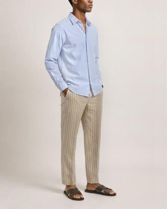 Orlebar Brown Justin Seersucker Cotton Stripe Shirt in Surfside Blue/thasos Beach at Nordstrom, Size Xx-Large
